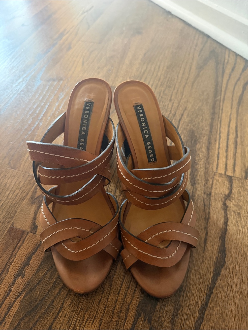 Veronica Beard Brown Leather Multi‑Strap Mules